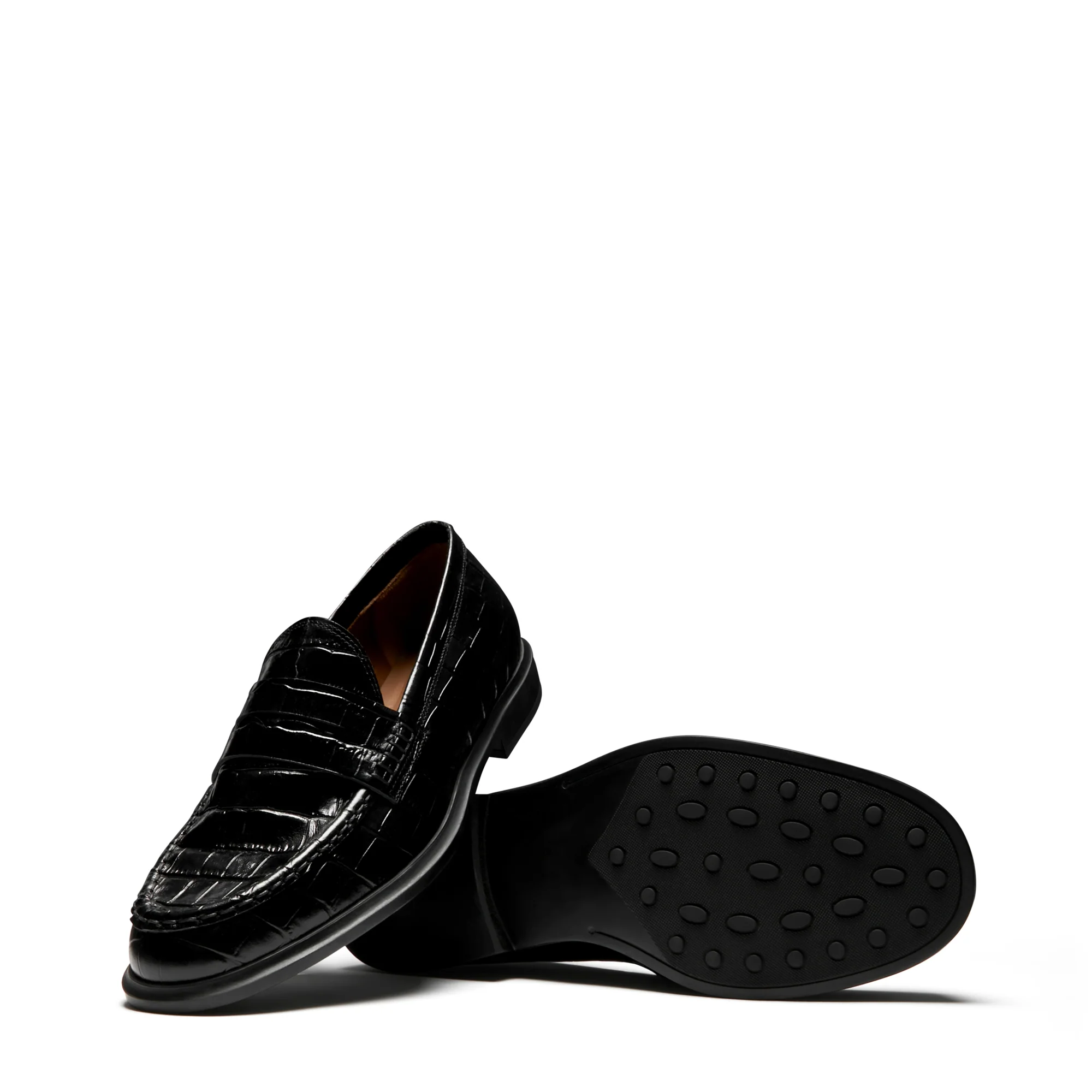 Vendôme Blandine croco black calfskin leather loafers - Image 6