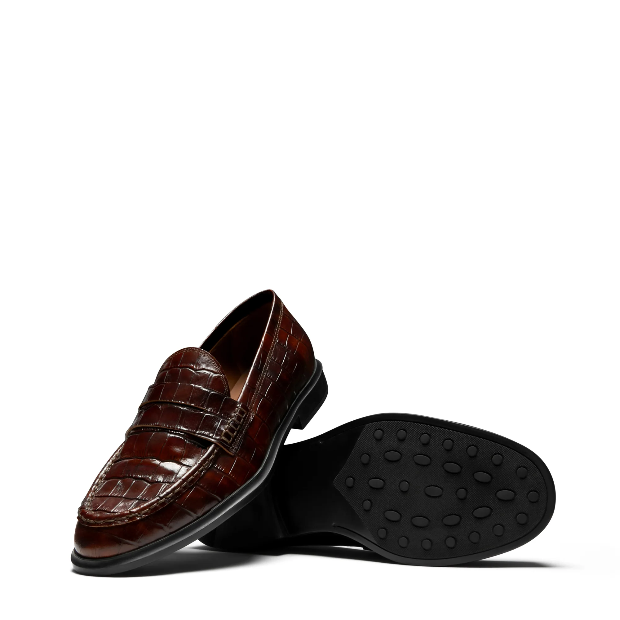 Vendôme Blandine croco brown calfskin leather loafers - Image 7
